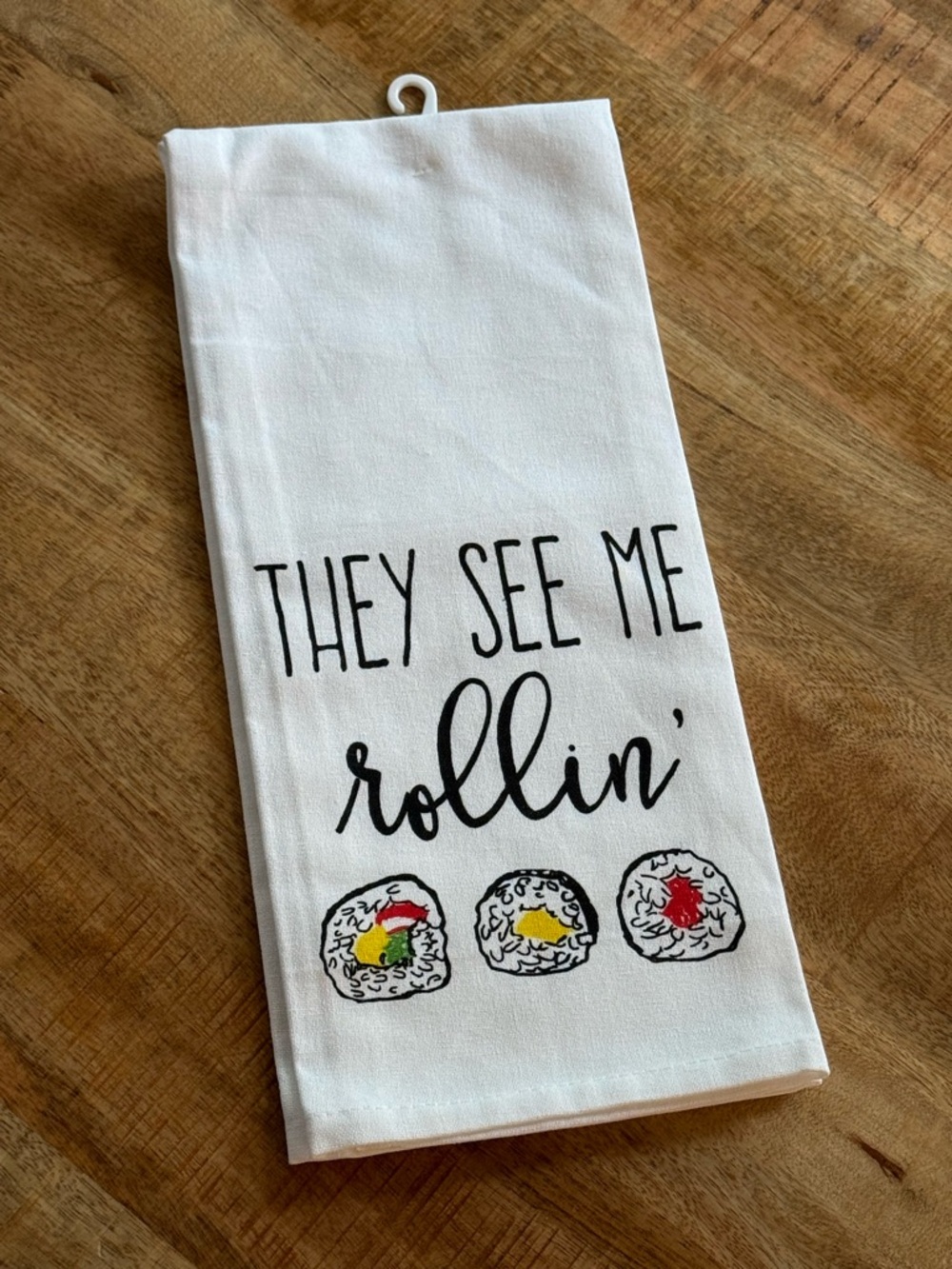 NWT Funny Sushi Tea Towel They See Me Rollin Christmas Stocking Stuffer